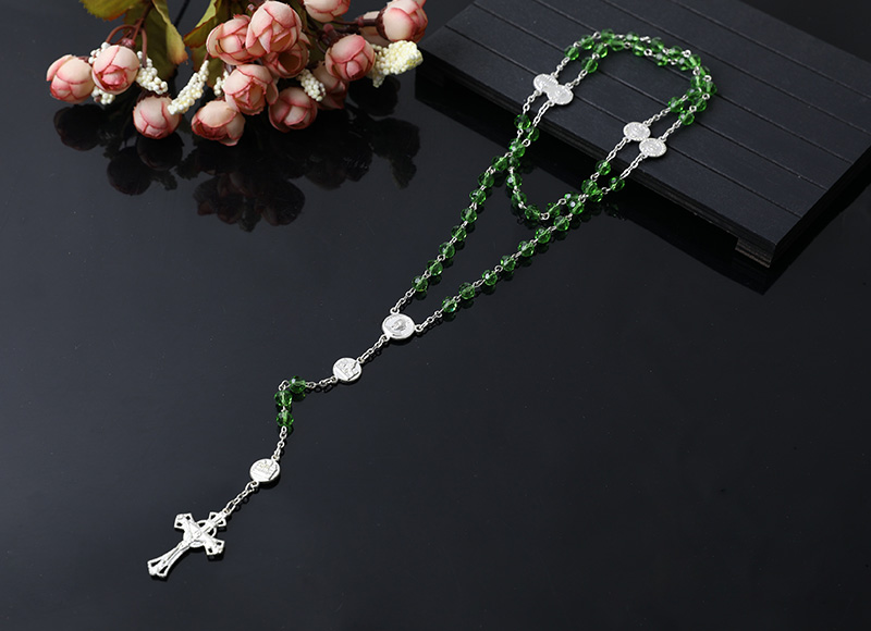 green crystal beads rosary with alloy