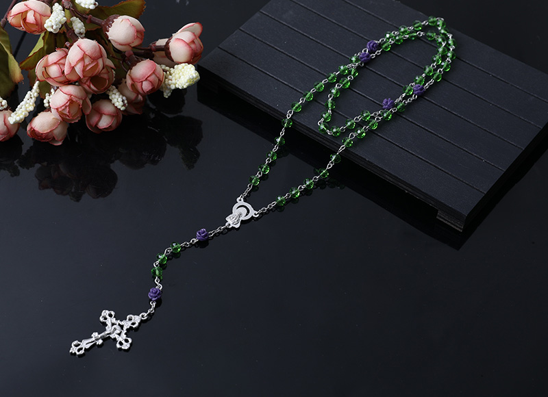 green glass beads rosary necklace