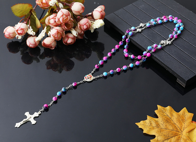 religious stone beads rosary necklace