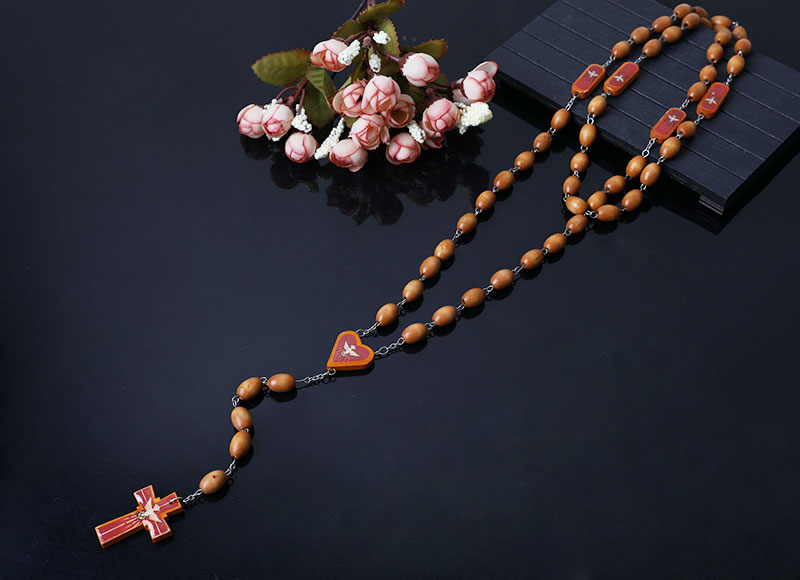 8-6 mm wood brown chain rosary