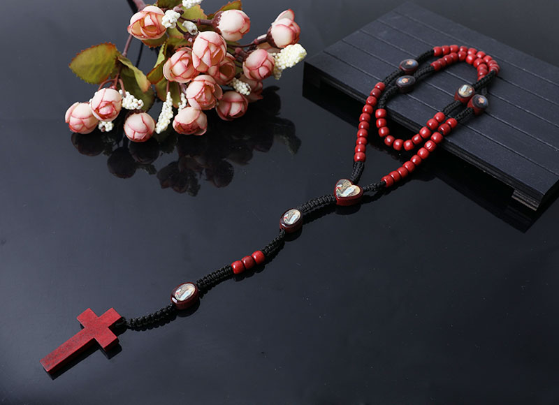 red wood beads rosary